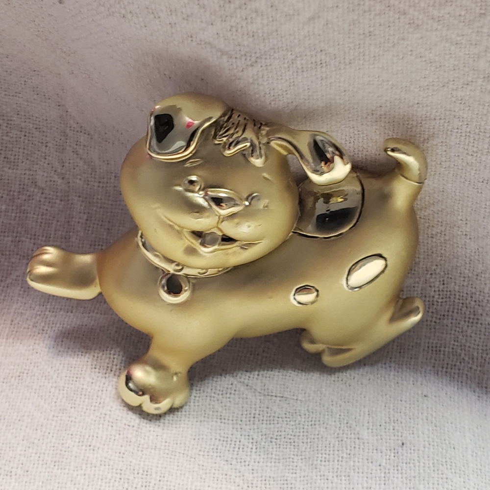 A Happy Puppy Vintage Brushed Goldtone Pin or Brooch from AJC
